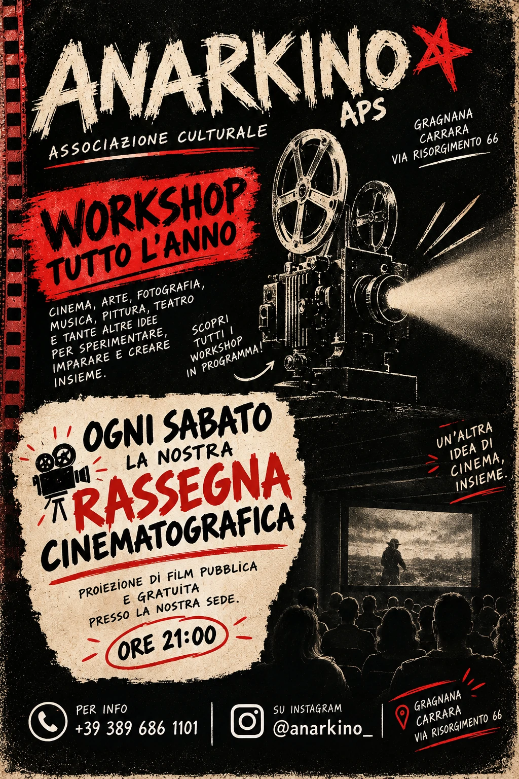 Locandina del Cinemino, proiezioni pubbliche gratuite ogni sabato alle 21